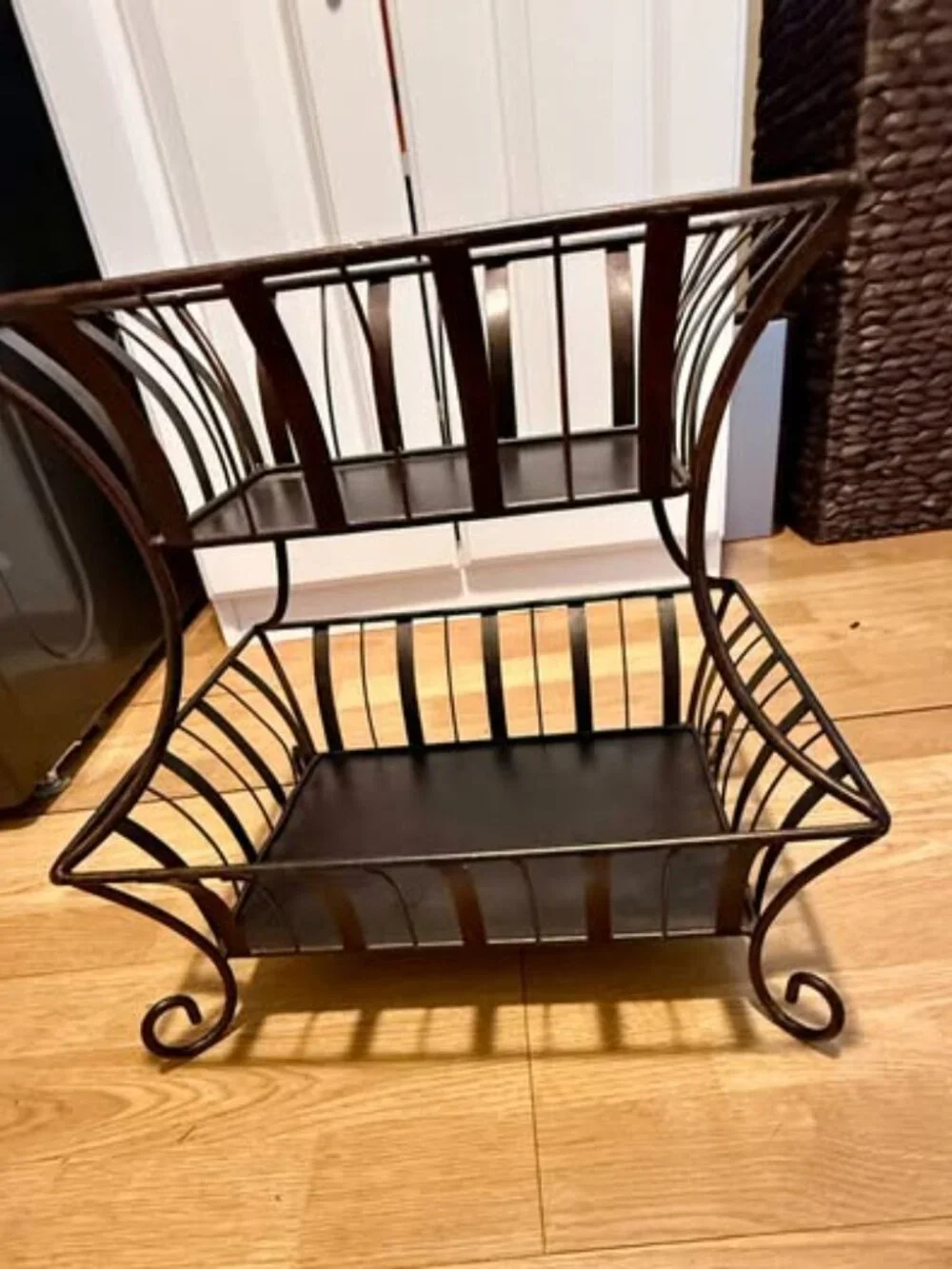 Vintage Two Tier Bronze Metal Shelf Rack Food Storage Basket Kitchen Organizer